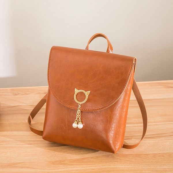 

women's bucket oil wax leather single mobile phone bag shoulder mobile phone bag 2019 winter new academic style daily small backpack