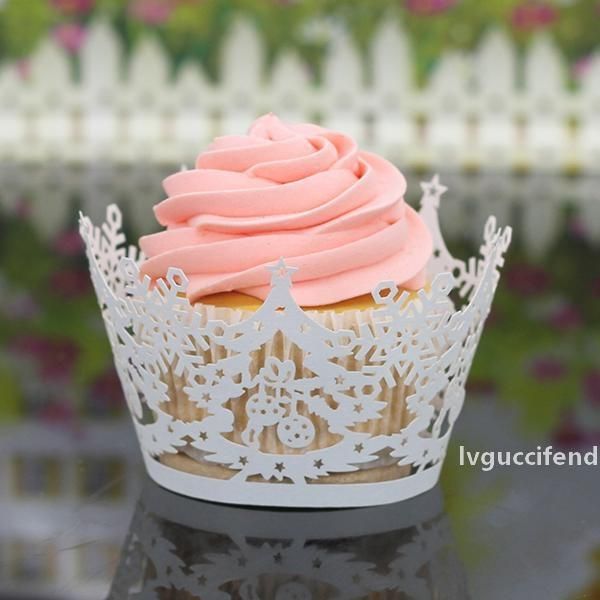 

200pcs laser cut cupcake wrap christmas tree snowflake hollow out paper cake wrappers muffin wrap wedding christmas party decorations new