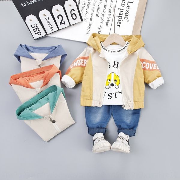 

485hv children's casual boy's suit 2019 baby long sleeve hooded zipper coat infant denim trousers suits for boys and girls and gir