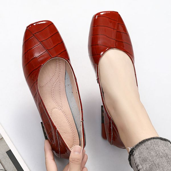 

gktinoo brand shoes low heel ladies pumps genuine leather square toe colorful square heels party handmade shoes women, Black