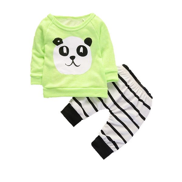 

2020 fashion baby clothing kids newborn boys girls long sleeve panda t-shirt striped pants infant clothes outfits tracksuits, White