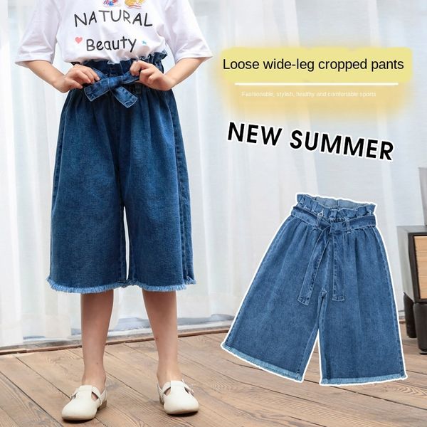

pacmf girlschildren's 2020 summer style girlsloose denim capri girlschildren's pants 2020 summer style girlsloose denim capri pant, Blue