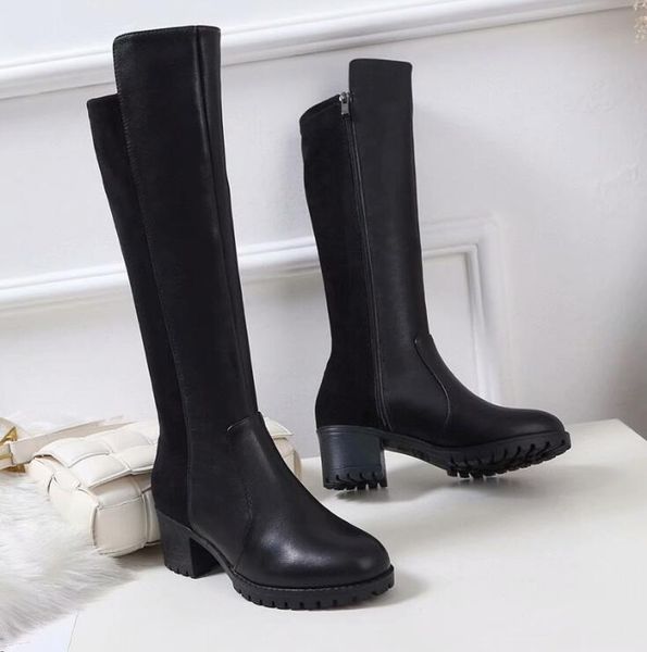 

new arrival louise womens knee snow keep warm knight high heel winter martin cow leather slimming booties sz35-40, Black