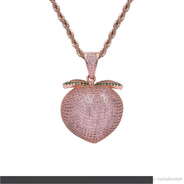 

Pink Fruit Peach Pendant Rope Chain Necklace Hiphop Jewelry Men's Iced Out Pink Peach Pendant for Nightclub
