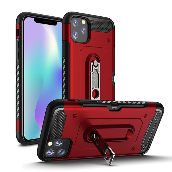 

wholesale rugged armor stand hybrid phone case with portable finger ring for iphone 6.5 2019 with card slot