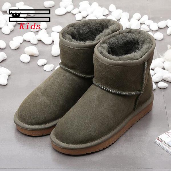 

снегоступы для классических бараньей кожи шерсти меха подкладки детей зимы лодыжки замша снег сапог для детей короткого основные зимних боти, Black;grey