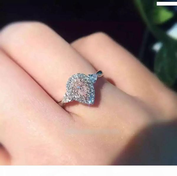 

zhf jewelry 3ct 925 sterling silver engagement rings birthstone ring diy love heart rings gift box, Golden;silver