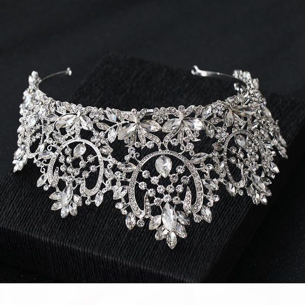 

f kmvexo new vintage luxury big european bride wedding tiaras gorgeous crystal large round queen crown wedding hair accessories, Slivery;golden