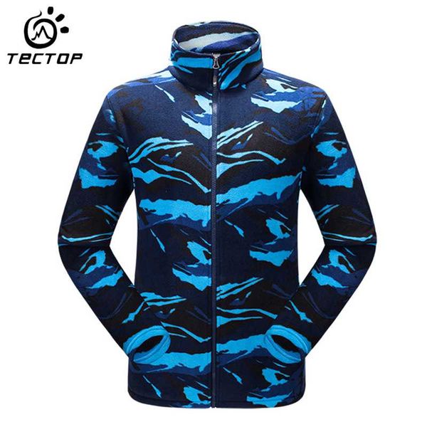 

teccamouflage fleece jacket men and women outdoor hiking climbing sportswear clothes breathable printed warm jacket, Blue;black