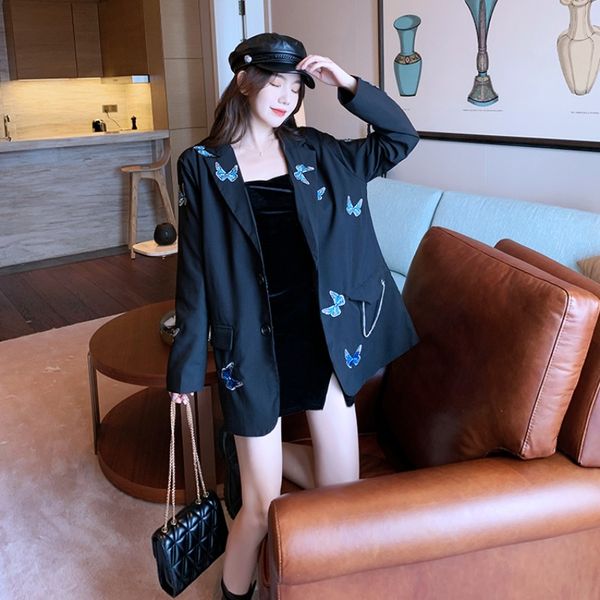 

heavy industry embroidered butterfly suit jacket female 2020 early autumn new loose design sense niche fashion chain suit, White;black