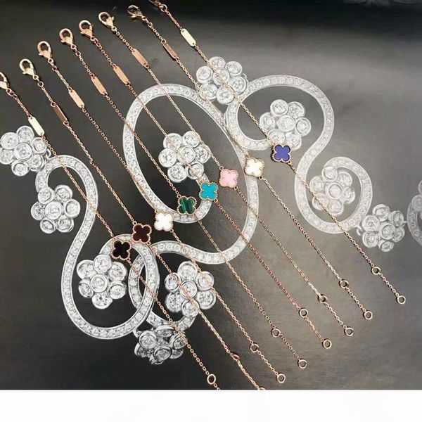 

d европа америка леди женщины brass vintage mini single мотивы оникс перламутр малахит сердолик four leaf flower 18k gold chain b, Black