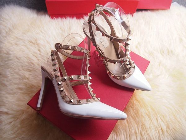 

2017 designer women high heels party fashion rivets girls pointed shoes dance shoes wedding shoes double straps sandals cs08, Black