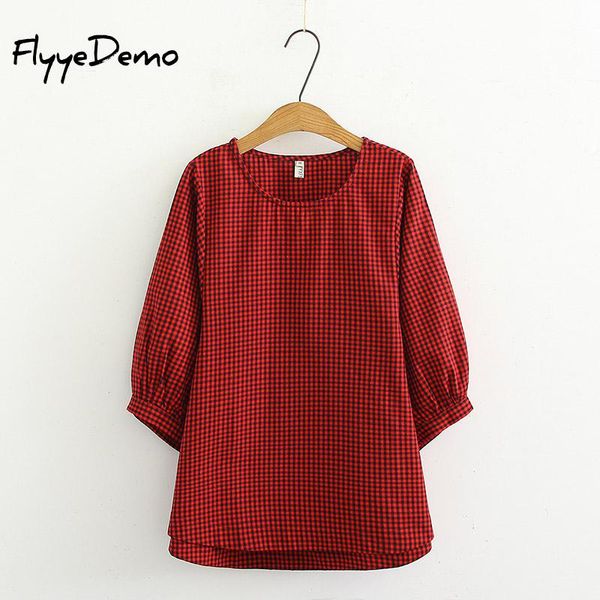 

6xl vintage o neck plaid blouse women puff sleeve summer blouse shirt 2020 new streetwear casual loose blusas plus size, White