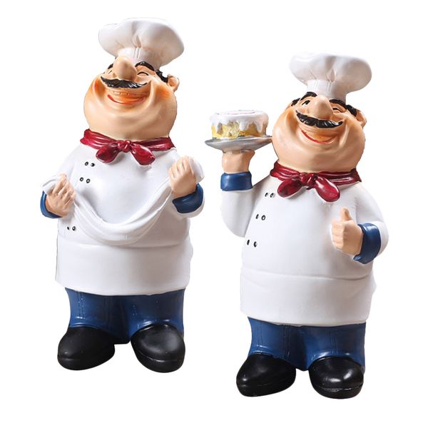 

2 pieces home decor kitchen resin chef figurines statue ornament craft