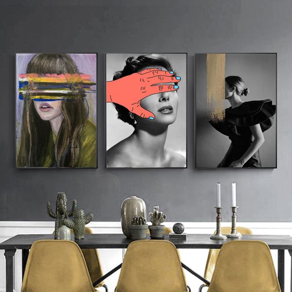 

abstract painting red hand block sight woman canvas painting wall poster prints wall art pictures for living room home cuadros