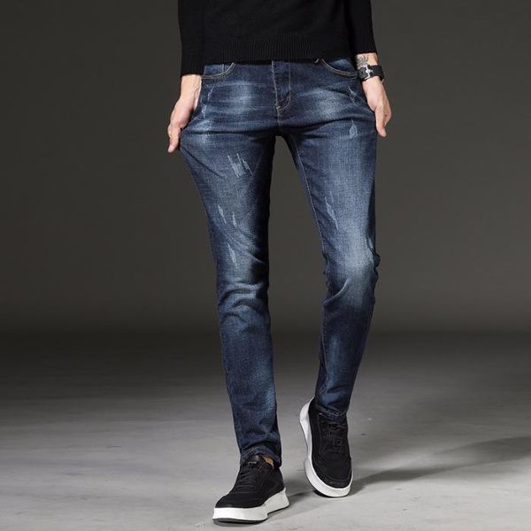 

men's fashion trend denim pants casual jeans retro spell color straight trousers, Blue