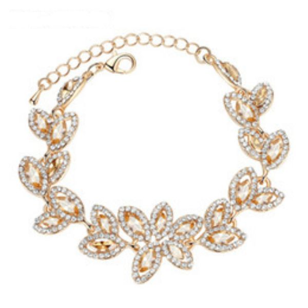 

ashion jewelry bracelets mecresh leaves crystal charm bracelets for women silver color rhinestone bridal engagement pulseras 2018 wedding, Black