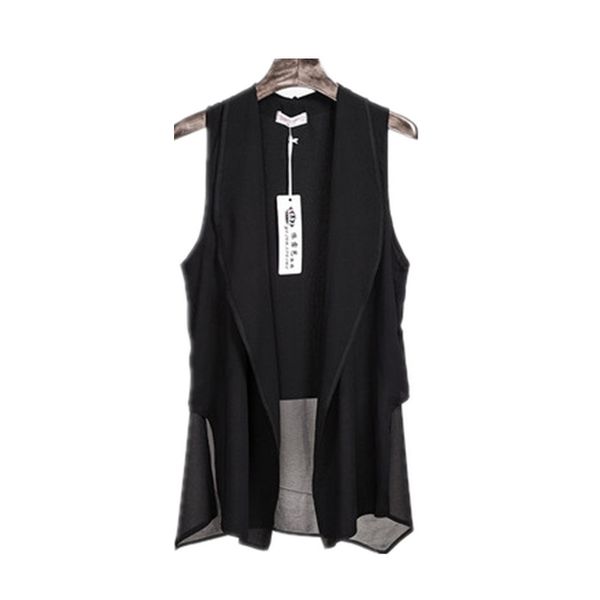 

asymmetry white summer long chiffon vests for women korean fashion sleeveless cardigan female vest waistcoat black jacket coat, Black;white
