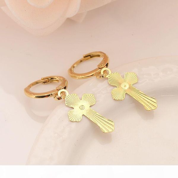 

e wide quality 9ct gold gf sleeper hoop dangle earring with cross earrings new religion christianity, Silver