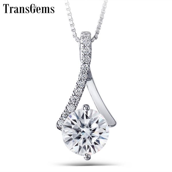 

transgems genuine 14k 585 white gold 1.64ctw 7.5mm round brilliant gh color moissanite pendant with accent necklace for women y200620, Silver