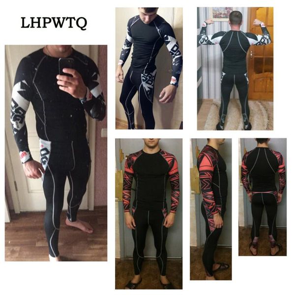 

2020 men's compression run jogging suits clothes sports set 4xl long t shirt and pants gym fitness workout tights clothing, Black;blue