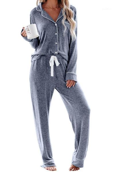 

blue/pink/gray sound asleep button down pajama two piece set women's lightweight fabric casual sleepwear home 2 pieces suits 2xl1, White