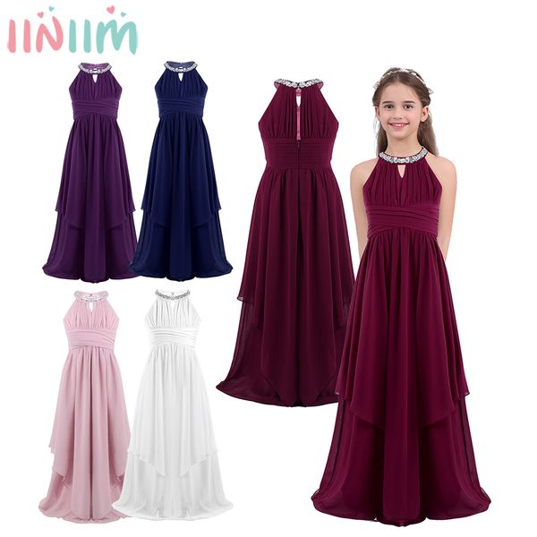 

iiniim kids girls chiffon dress sequined halter flower girl dress princess pageant bridesmaid vestidos birthday party dresses t200709, Red;yellow