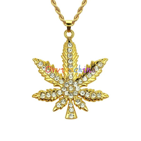 

2020 designer new hip-hop diamond jewelry maple leaf pendant necklace european and american fashion charm jewelry, Black