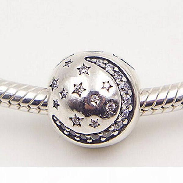 

925 sterling silver twinkling night clip charm bead with clear cz fits european pandora jewelry bracelets & necklaces, Black