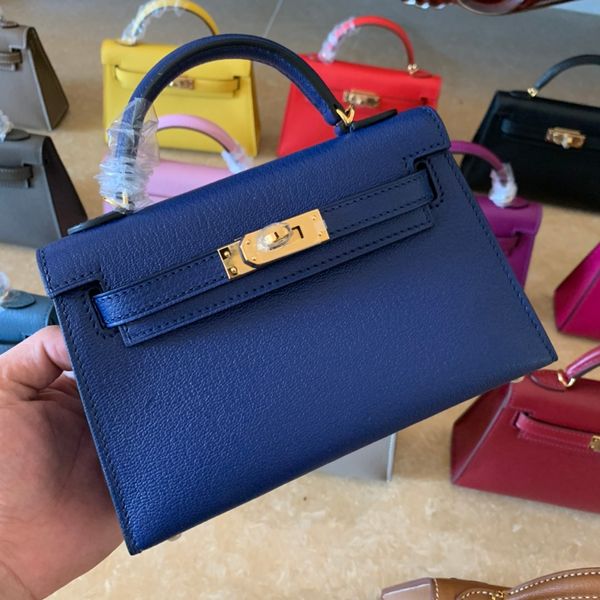 

orginal lamb skin deep blue mini keily bag,handmade,wax thread, size19.5cm, have gold,silver hardware, fast delivery