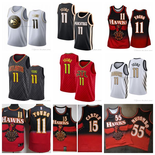 

vintage atlanta hawks jersey trae young 11 vince carter red 4 spud webb 55 dikembe mutombo hunter retro jerseys, Black;red