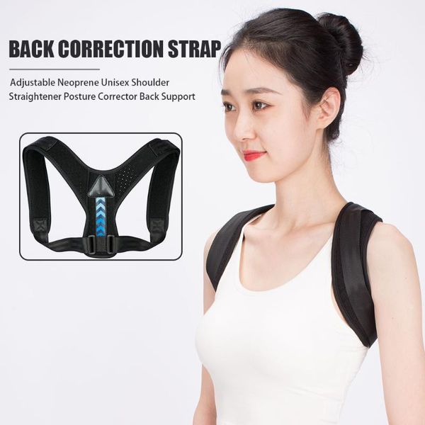 

breathable therapy belt correction strap shoulder straightener adjustable yoga clavicle brace back support posture corrector, Black;blue