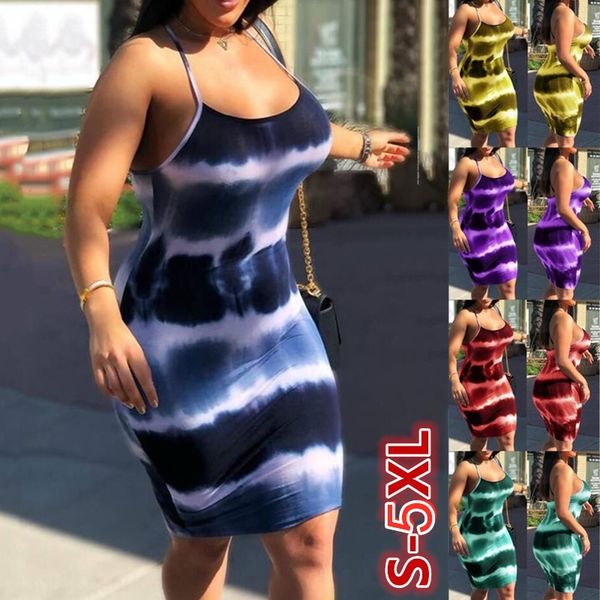 

2020 summer women's tie-dyed round suspender skirt sling sling skirt neck suspender dress s-5xl, Camo