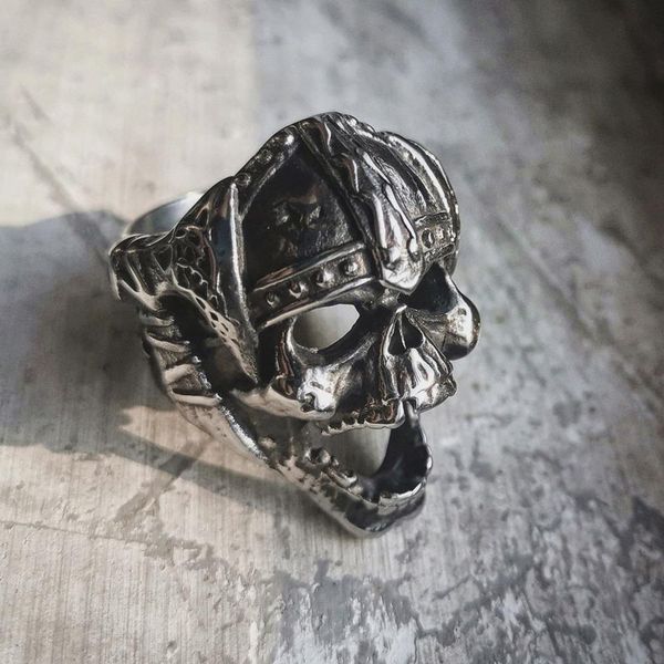 

vintage men's viking 316l skull stainless steel biker ring celtics ax warrior berserker symbol norse jewelry, Silver
