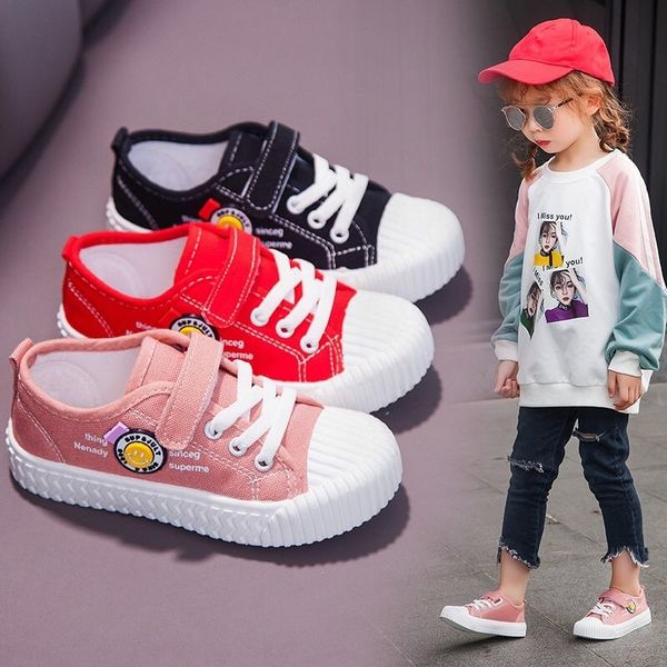 

girls autumn 2020 new student children casual board boy cloth canvas canvas shoes baby soft bottom trendy shoes, Black