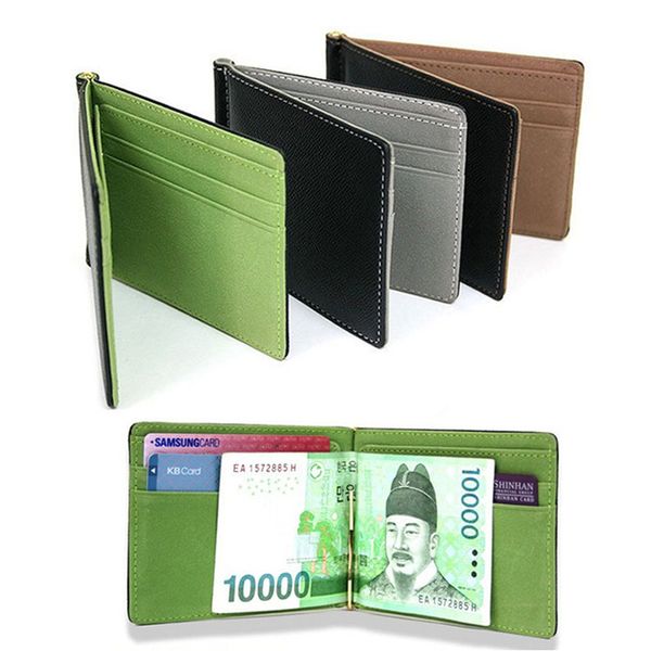 

new fashion simple designer men money clip wallets with metal clamp women slim leather purse bank card slots cash holder for man, Red;black