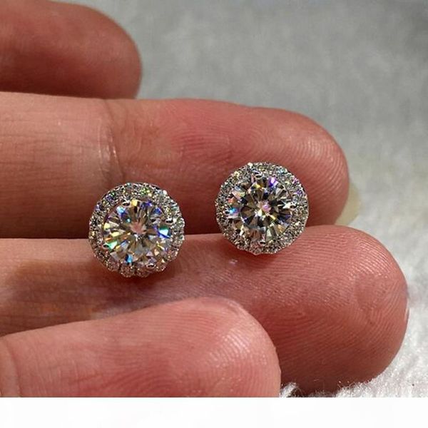 

g choucong new luxury jewelry 925 sterling silver round cut white clear 5a cubic zirconia popular party women wedding stud ear, Golden;silver