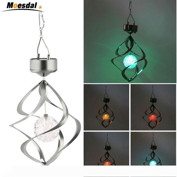 

color changing solar powered led wind chimes wind spinner outdoor hanging spiral garden light courtyard decoration