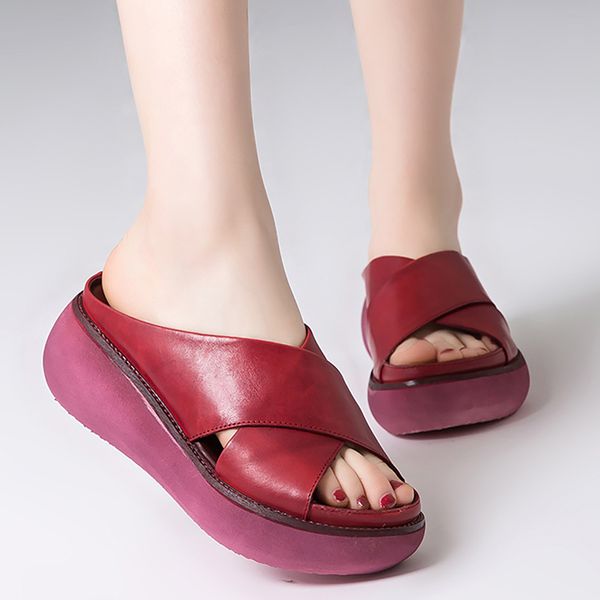 

women sandals summer new style peop toe thick bottom sandals soft pu leather ladies cross retro comfortable wedge heels, Black