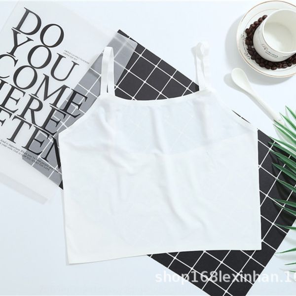 

summer black camisole ice silk seamless breast wrap chest anti-exposure beauty back base girl underwear short underpants underpants, White