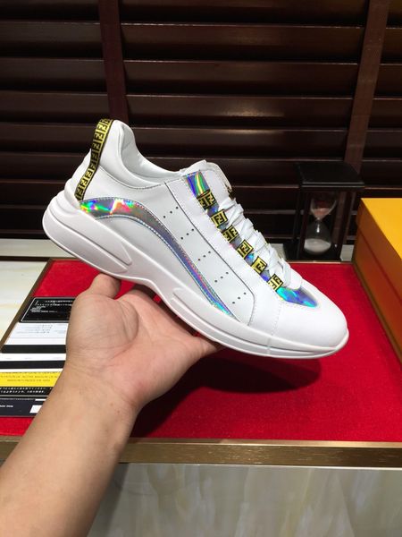 

2020k high-end men's casual shoes lace-up outdoor flat trainer sneakers leather low-men's breathable tennis sneakers 38-451, Black
