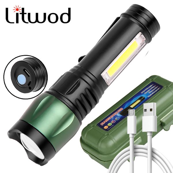 

flashlights torches built in battery mini led xp-g q5 usb rechargable super bright 3 modes torch waterproof portable cob camping light