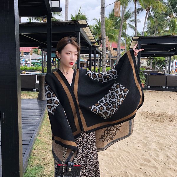 

m6fhr leopard print ethnic style shawl scarf women's warm nation scarf nationality thickened cashmere warm super large cloak outdoor bl, Blue;gray