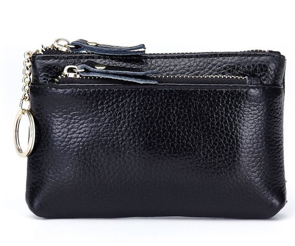 

women genuine leather coin purse wallets zipper style key chain cowhide wallet hand holder purse small pouch bag for girls, Red;black