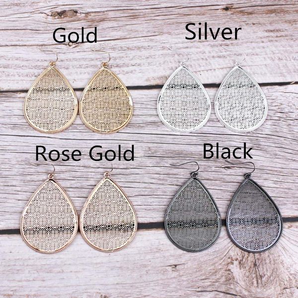 Moda New Gold Cut Out Prata filigrana Teardrop Dangle Brincos para Mulheres 2020 Único Chunky Água queda de jóias Acessórios