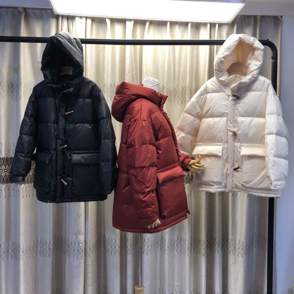 

2019 women's short new korean loudspeaker down jacket horn buckle down jacket, Black