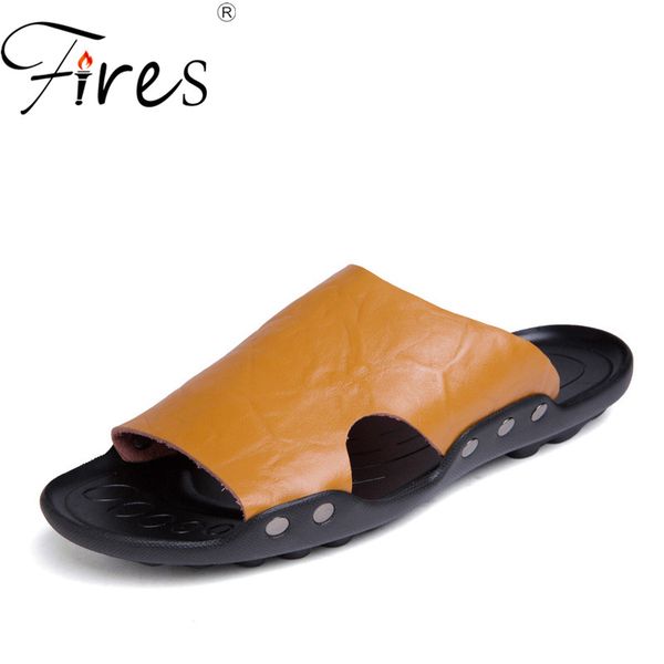 

fires men slippers selling home pu leather slippers outdoor sandals man artificial leather floor shoes zapatillas de hombres, Black