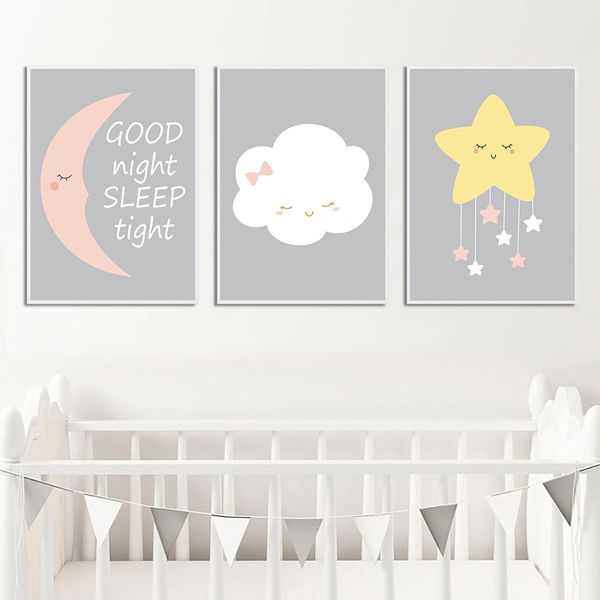 

moon cloud star cartoon canvas painting child nursery poster cute art print nordic poster wall pictures baby girl home decor