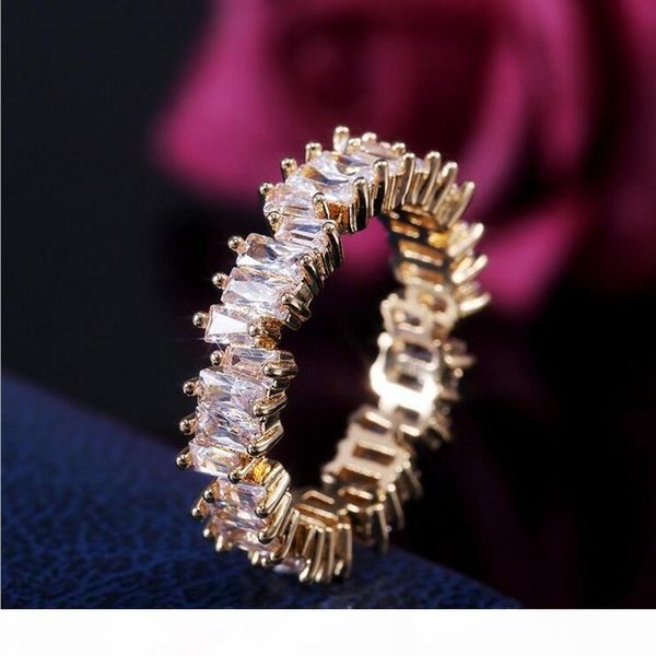 

d drop shipping luxury jewelry 925 sterling silver &gold fill princess cut white z cz diamond ring gemstones women wedding band rin, Slivery;golden
