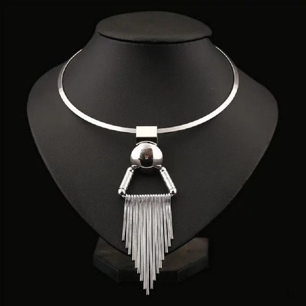 

wholesale- lufang 2017 fashion silver color long chain bohemian maxi statement necklace big tassel punk power choker necklace women jewelry, Golden;silver